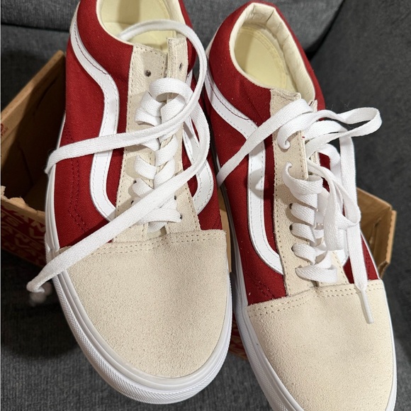 Vans Old Skool Canvas Suede Fire Brick White and Rust Mens 9 Womens 10.5 New - Picture 4 of 8